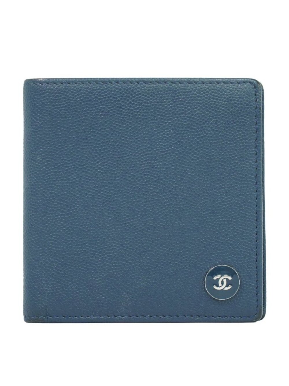 Chanel CC Logo Coco Buttons Bifold Folded Wallet Compact Bill Caviar Leather